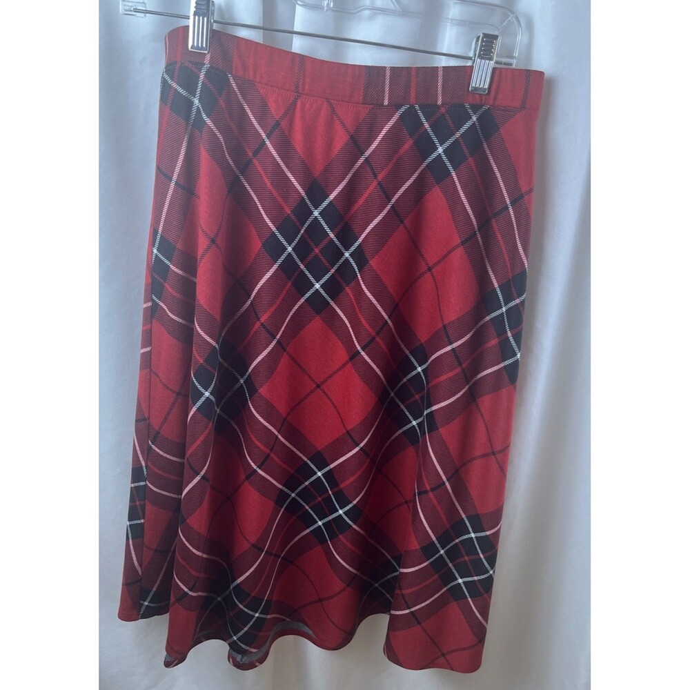 Laura Scott Women’s Red Plaid Tartan A-line Midi Skirt Size M Holiday Christmas